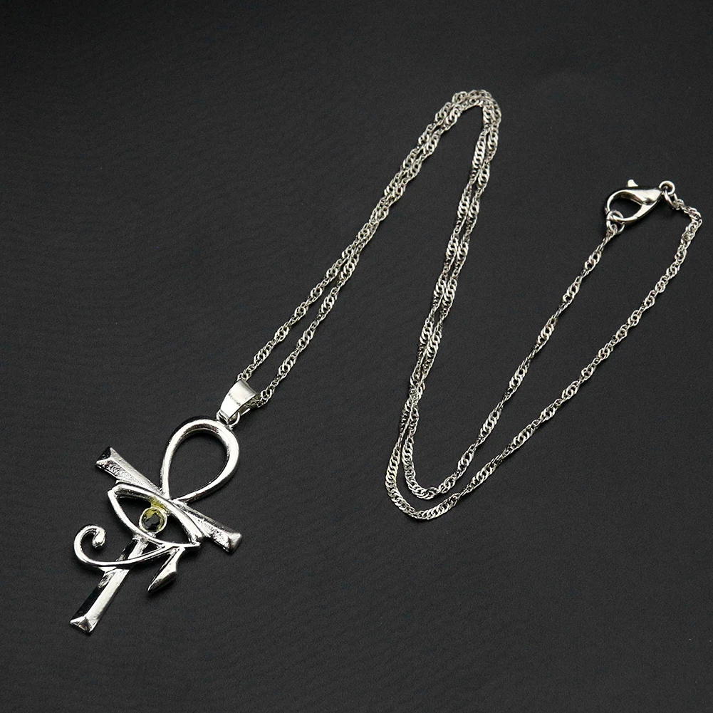 

Retro Silver T Cross Necklace Ankh The Eye of Horus Pendant Egypt Symbol God Sacred Punk Everlasting Chain Amulet Woman Jewelry