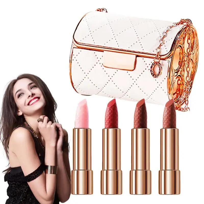 

Long-Lasting Matte Lipstick Set Matte Lipstick Set With Chain Pouch Non-stick Moisturizing Lip Pencil Lip Crayon Makeup Gift Kit