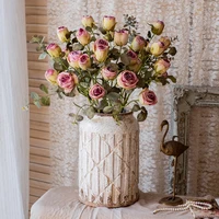 faux flower faux rose stem 53cm tall pink silk artificial flowers bouquet fake flowers for home wedding decoration indoor
