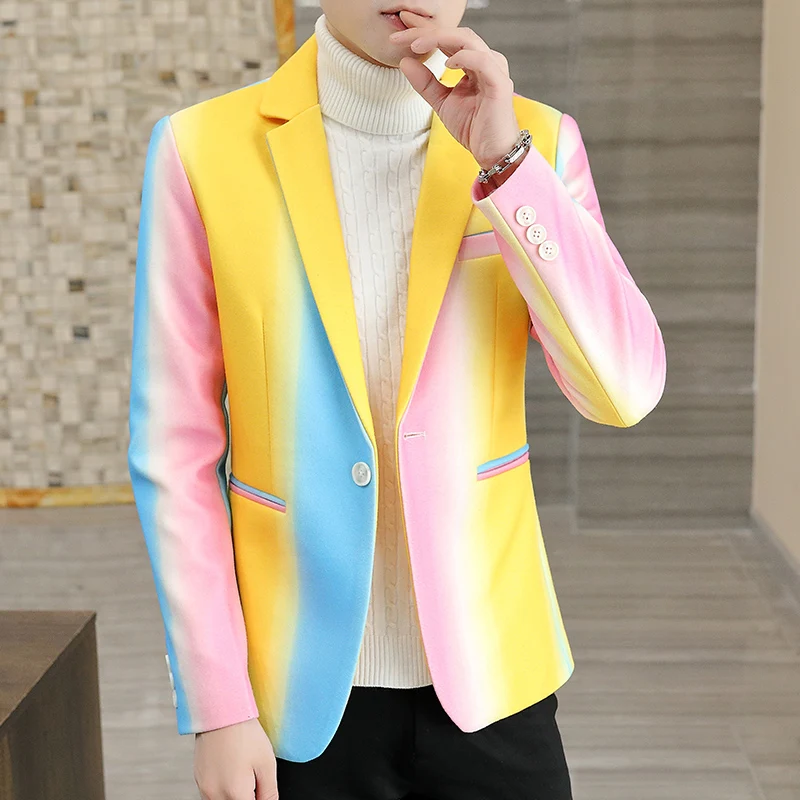 

Новый осенне-зимний цветной Повседневный маленький костюм Мужской приталенный трендовый небольшой костюм в Корейском стиле куртка весна-о...