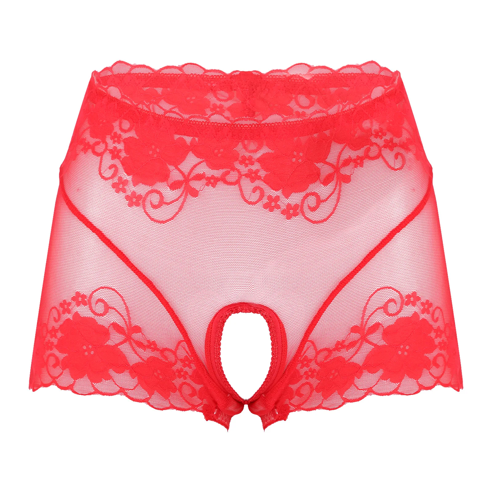 

Womens Floral Lace Crotchless Panties Low Rise See-through Boyshorts Underpants Underwear Sexy Briefs