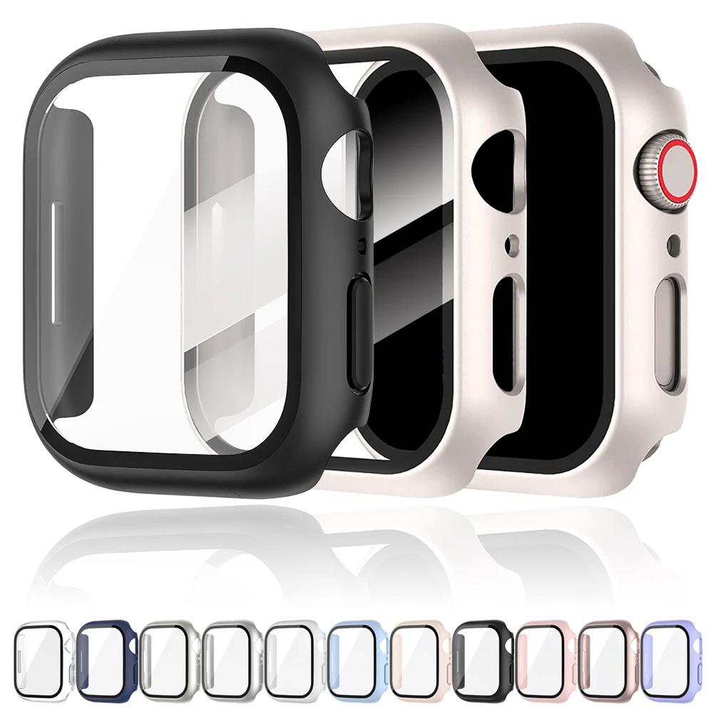 Фото Чехол для Apple Watch 38 мм, 42 мм, 40 мм, 44 мм, 41 мм, 45 м, защитный чехол, матовый жесткий ПК, бампер, стекло, iWatch 9 8 7 6 5 SE 4 3 №1