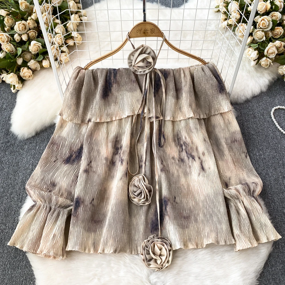 

Винтажный шифоновый топ VANOVICH с трехмерным цветочным принтом, новые элегантные темпераментные Свободные повседневные топы с поясом для осени