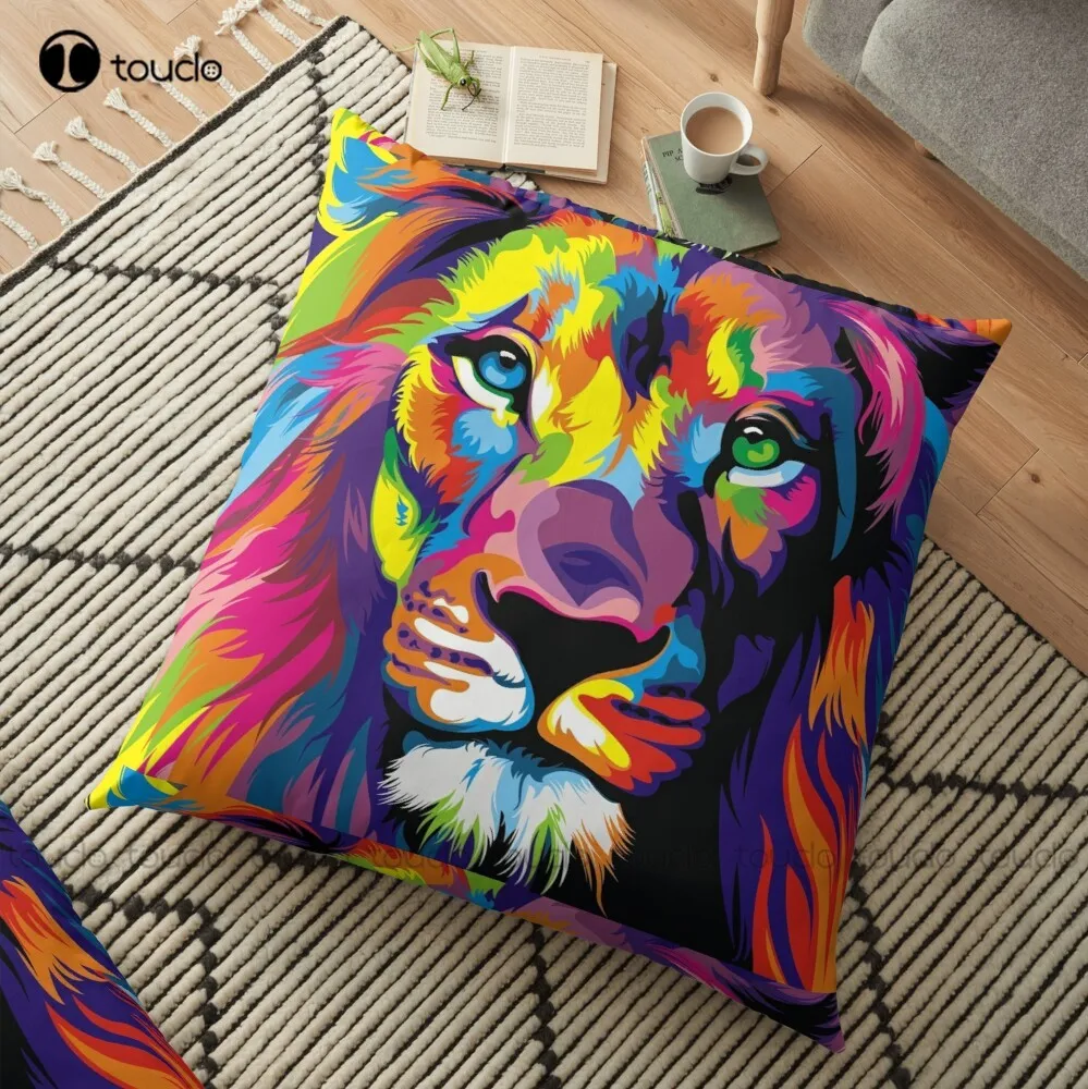 

Banksy Rainbow Lion Graffiti Pop Art Painting Throw Pillow Living Room Pillows Polyester Linen Printed Zip Decor Pillow Case