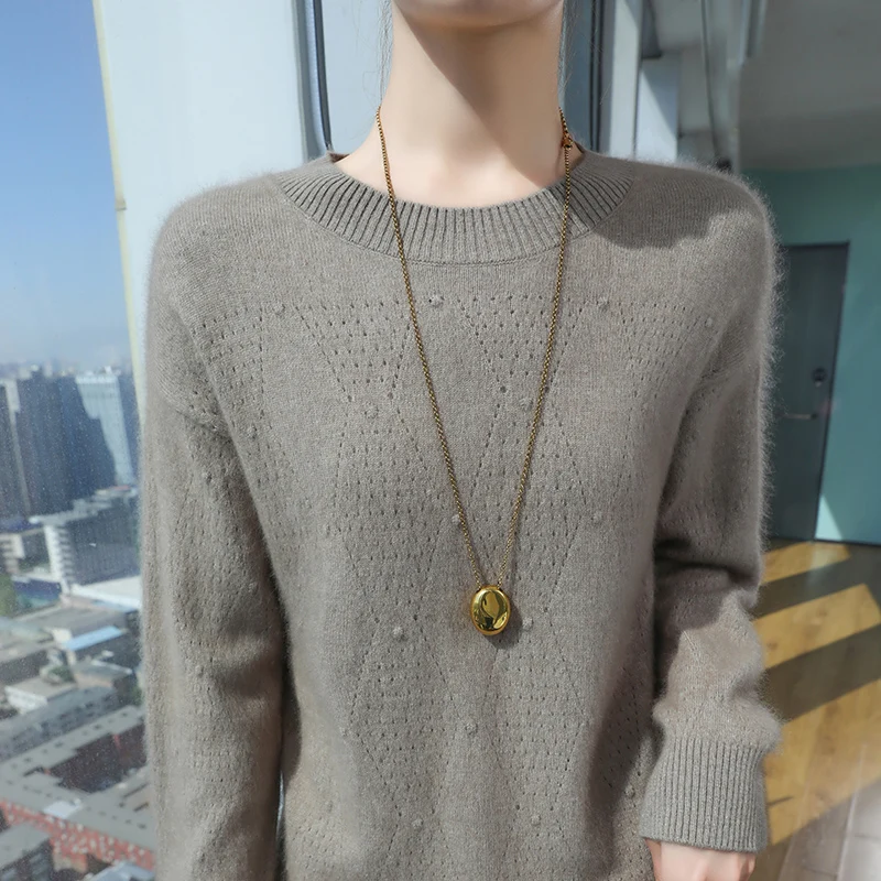 DjzDsm Женский топ из 100% норки и кашемира повседневный свитер с круглым вырезом