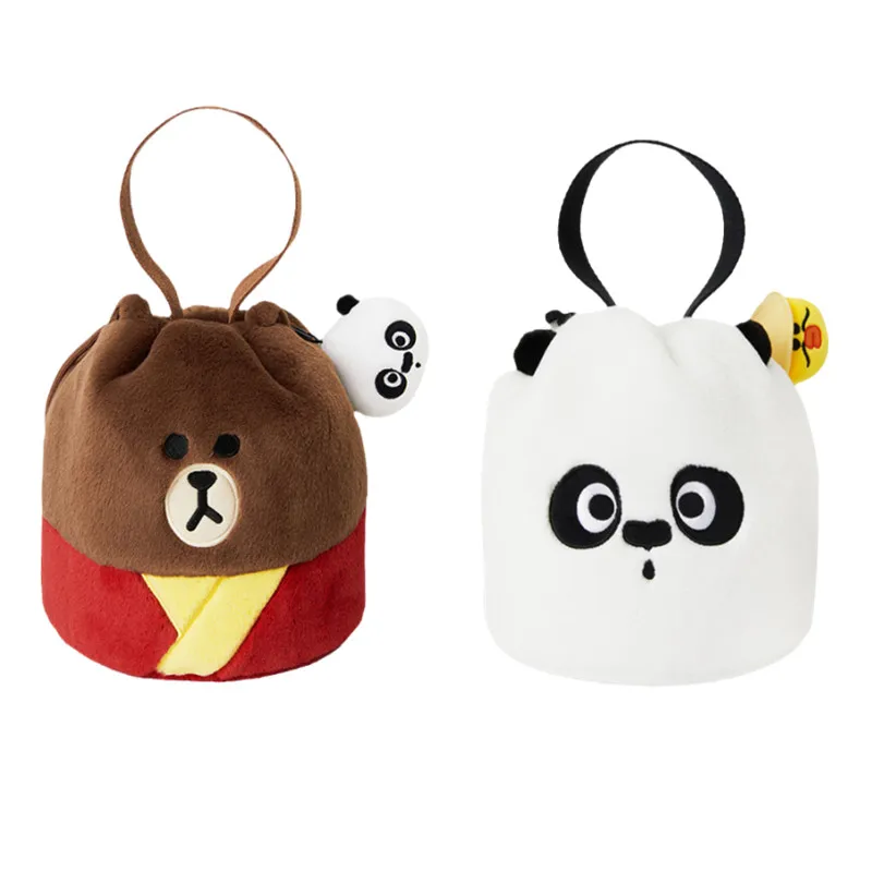 

Line Friends Kung Fu Panda Brown Series Cute Cartoon Creative Anime Panda Drawstring Pocket Plush Doll Handbag Storage Bag Gift