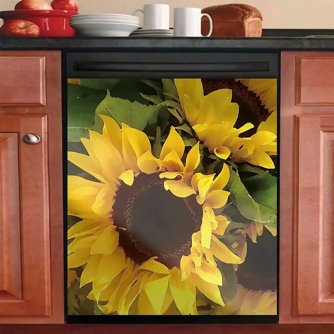 

Sunflower Magnet Kitchen Dishwasher Cover Decorative,Flower Dish Washer Door Sticker,Refrigerator Door Magnetic Decals Sheet,Hom