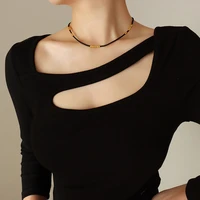 2022fashion trend black rope necklace for women fashion personality neo gothic turnable gold color beads necklace clavicle chain