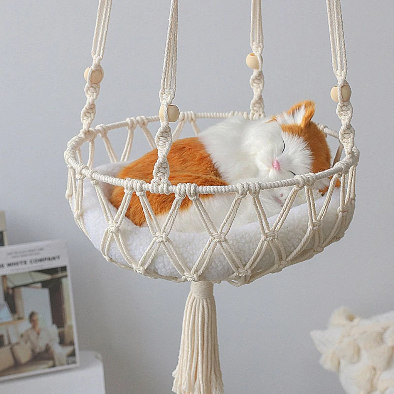 

ins pure hand-woven cat litter hammock basket household pet hanging basket dog cat hanging basket swing net pocket gift