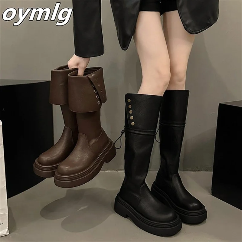Женские высокие сапоги на толстой подошве рыцарские в стиле ретро Осень-зима 2024