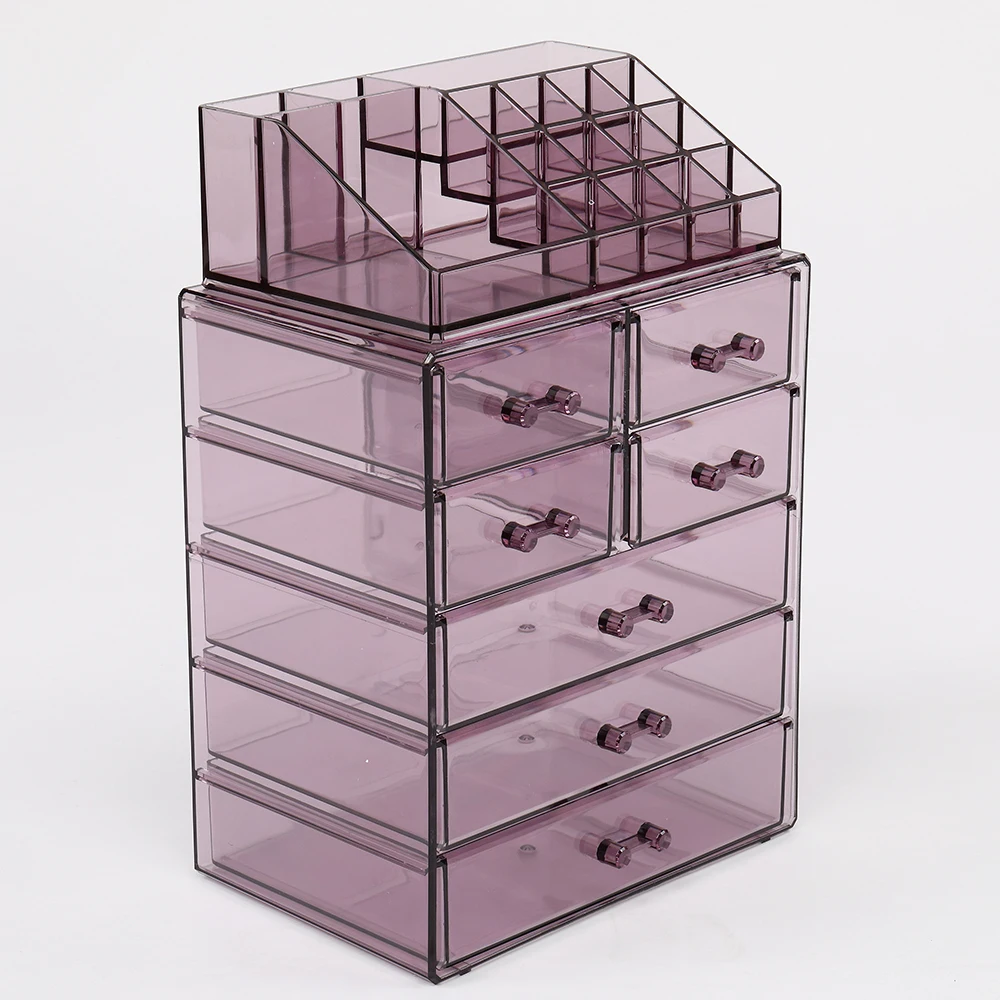 

2Pcs / Set Plastic Cosmetics Storage Rack 7 Large Drawers Purple
