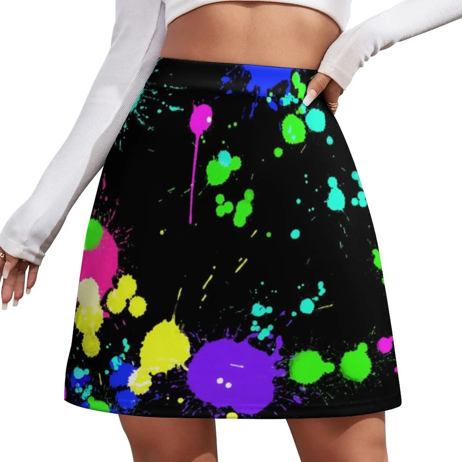 

Neon Paint Splatter Skirt Abstract Graffiti Cute Mini Skirts Summer High Waist Pattern Aesthetic Casual Skirt Big Size 2XL 3XL