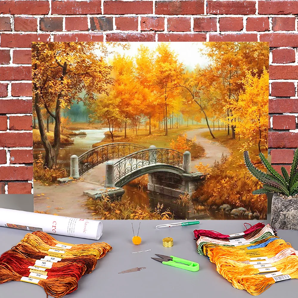 Пейзаж Весенняя Печать холст 11CT Вышивка крестом полный комплект вышивка DMC нитки
