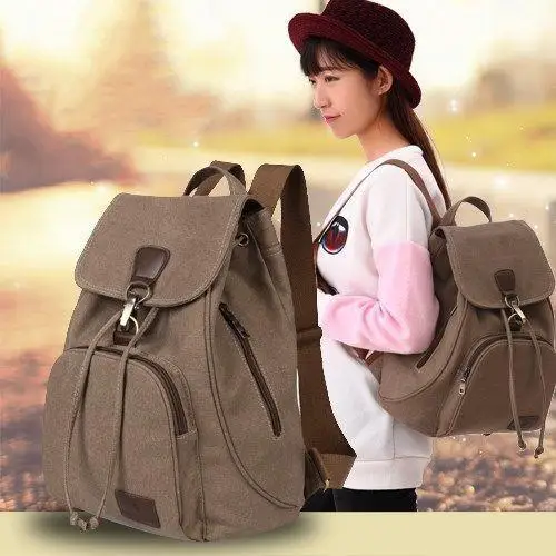 

Outdoor Female Trip Women's Canvas Knapsack School Lady Girl Student Laptop Bag