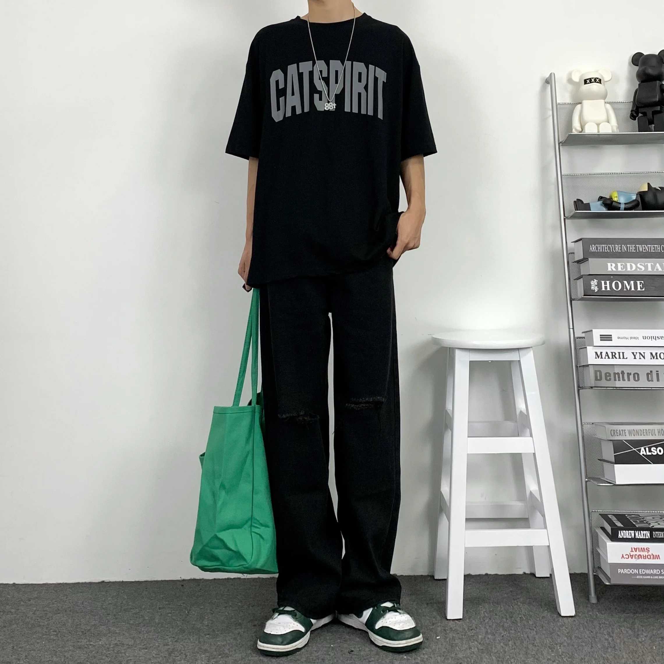 Pants Men's Jeans Hip Hop Korean Style Black Ripped Straight Jeans Loose Pants Women's Loose Jeans Y2k Men's Jeans Casual Men