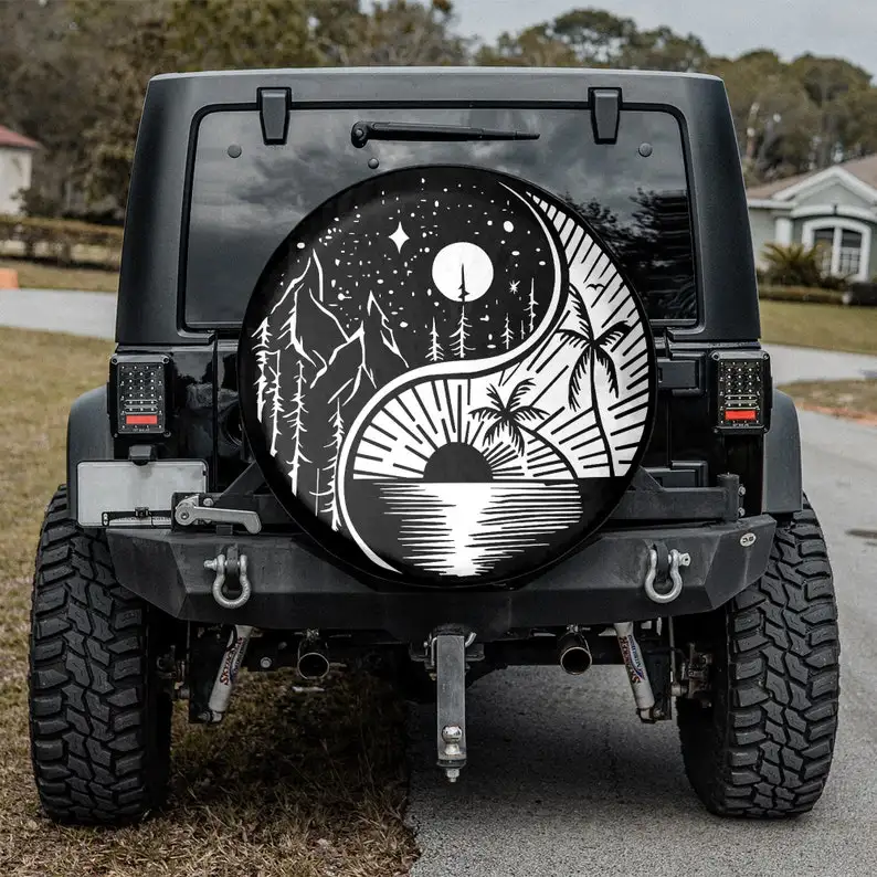 

RV Spare Tire Cover, Yin Yang Tree of Life Spare Tire Cover, Jeep Spare Tire Covers With Or With Out Camera Hole, SUV, Truck Tir