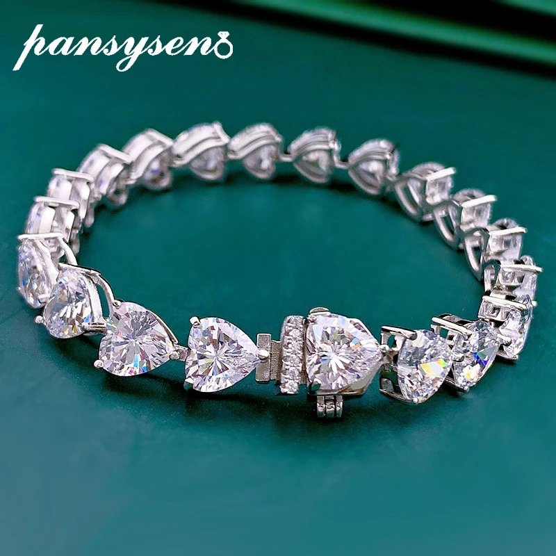 

PANSYSEN Solid 925 Sterling Silver Heart Cut Simulated Moissanite Diamond Charms Bracelets for Women Luxury Fine Jewelry Gifts