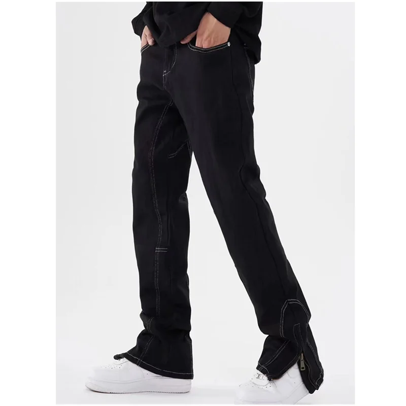 Streetwear Men 2022 Autumn and Winter New Pattern Self-cultivation Black Pencil Pants Zipped Slit Middle-waisted Jeans Female