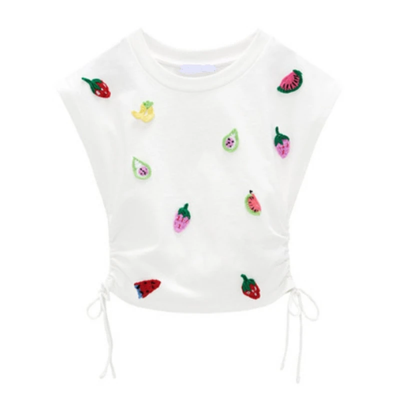 

Футболка женская летняя с вышитыми фруктами, без рукавов, Y2k