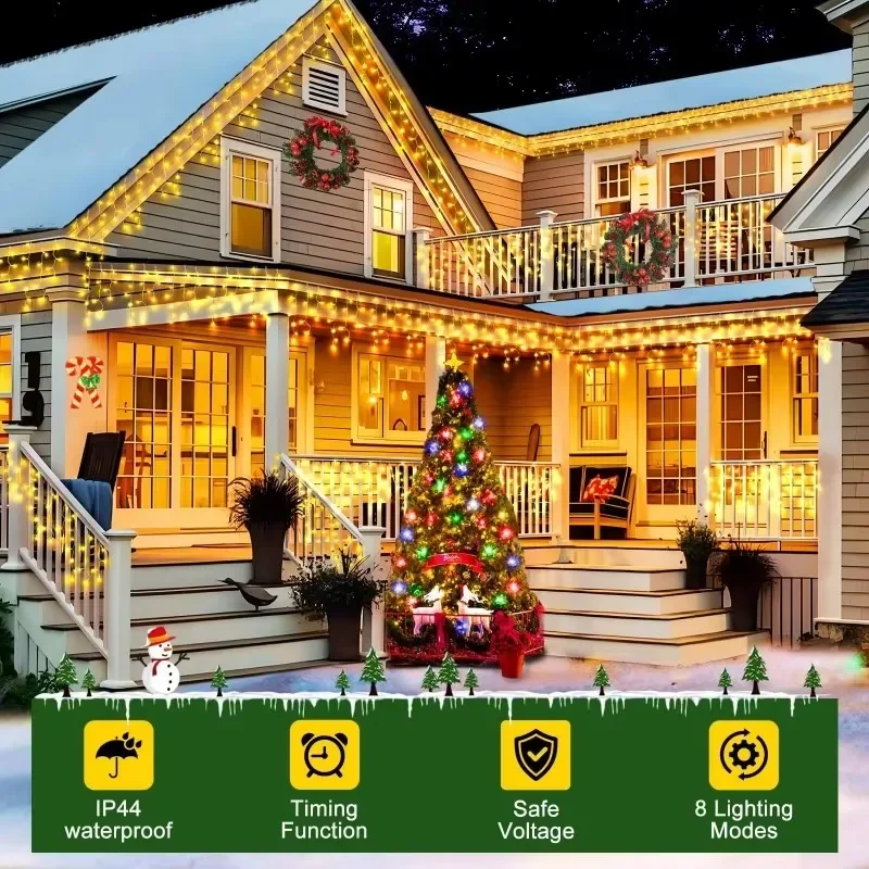 400 LED Christmas Outdoor Lights Day Curtain String 8Mode Curtaing Waterproof Plug in Fairy Light