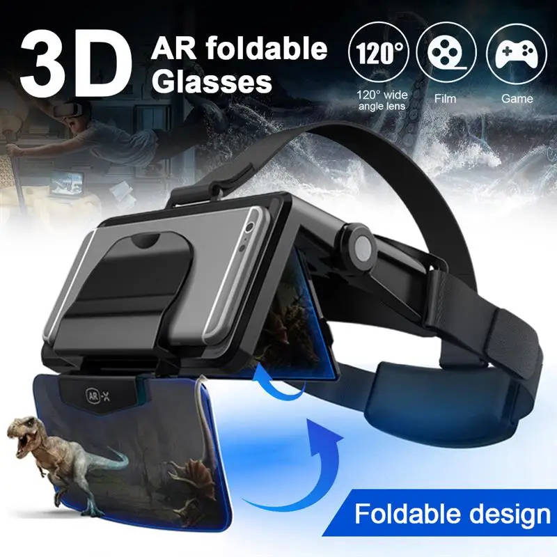 

Foldable VR Glasses Headset 3D Virtual Reality Glasses Helmet for Mobile Games HD Movies 4.7-6.3 Inches iOS Android Smartphone