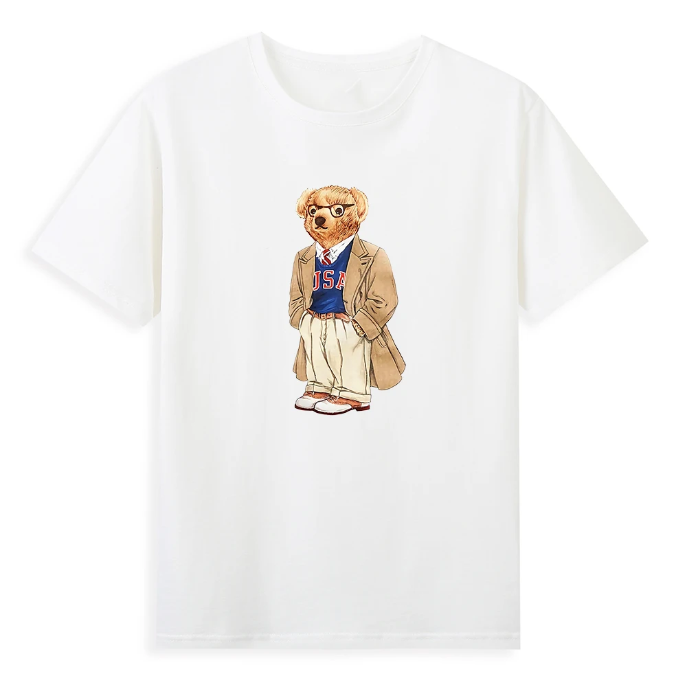 

Мужская футболка с принтом алфавита и медведя, Повседневная Базовая футболка унисекс, весна-лето 2023