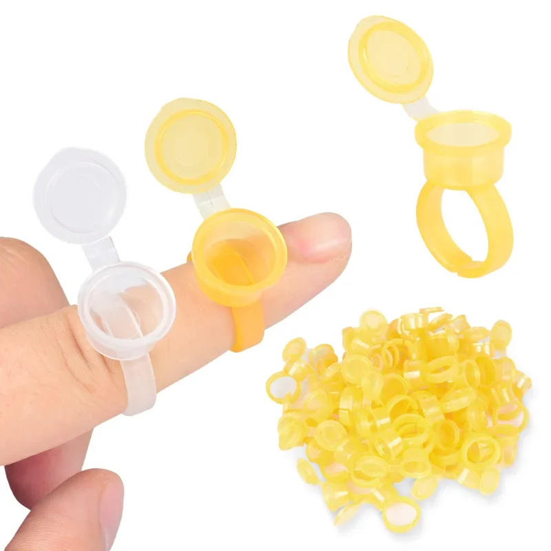 

50PCS Tattoo Pigment Ink Ring Cups Eyelash Extend Glue Holder Container With Lid Cover Cap Permanent Makeup Tool