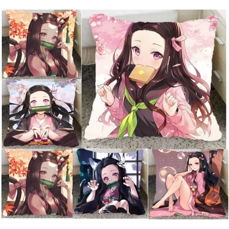 

Anime Pillow Cover Demon Nezuko Slayer Cushion Cover Anime Girl Cartoon Character Pillowcase for Anime Fans Sofa Bedroom DF1660