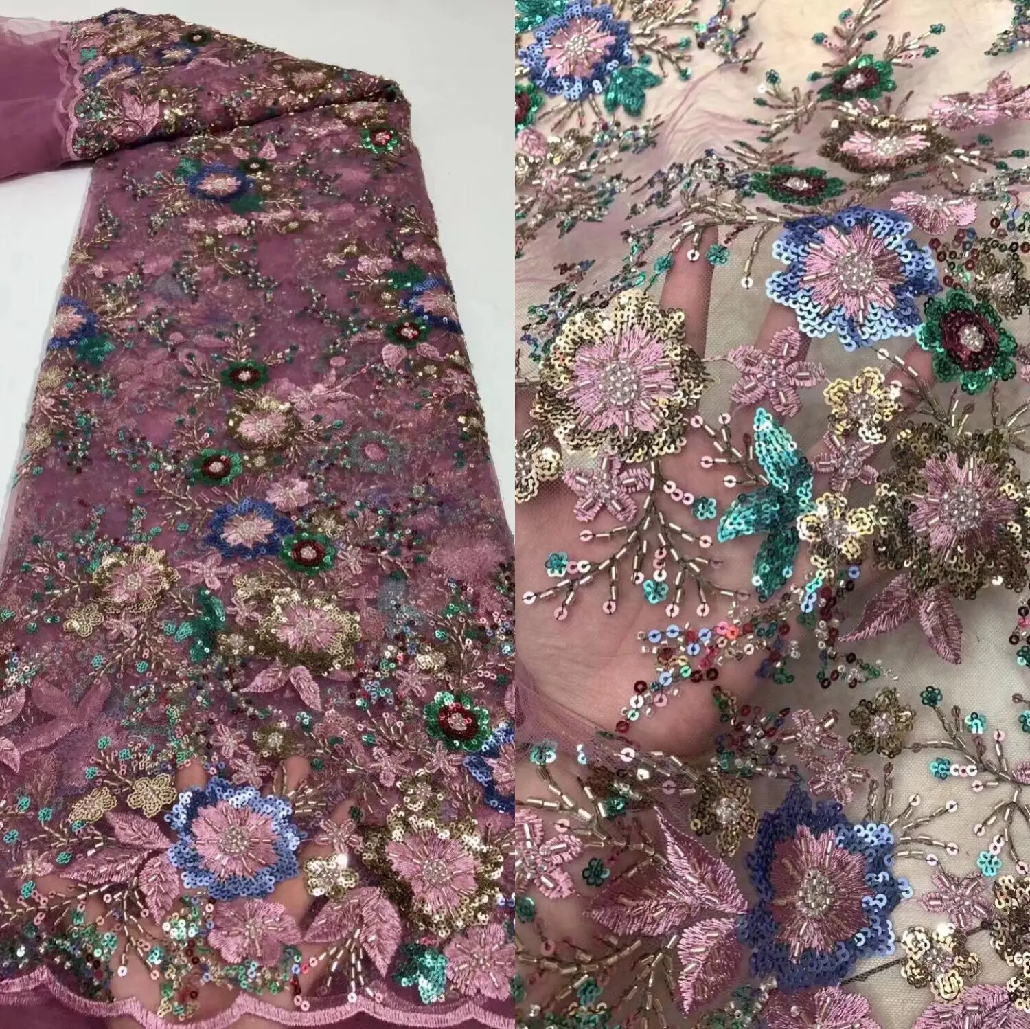 

Model design African beaded French Lace Fabric good Quality african Tulle Lace Fabricfor bridal dress