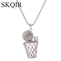 skqir 23 vintage clear cubic zirconia basketball basket kebi pendants necklaces stainless steel chain necklace women men gifts