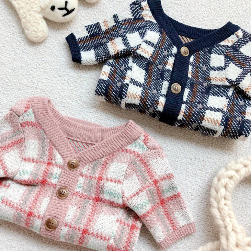 

Клетчатый свитер, одежда для собак и домашних животных, хлопковый кардиган для собак, одежда для кошек с маленьким принтом, милая осенне-зим...