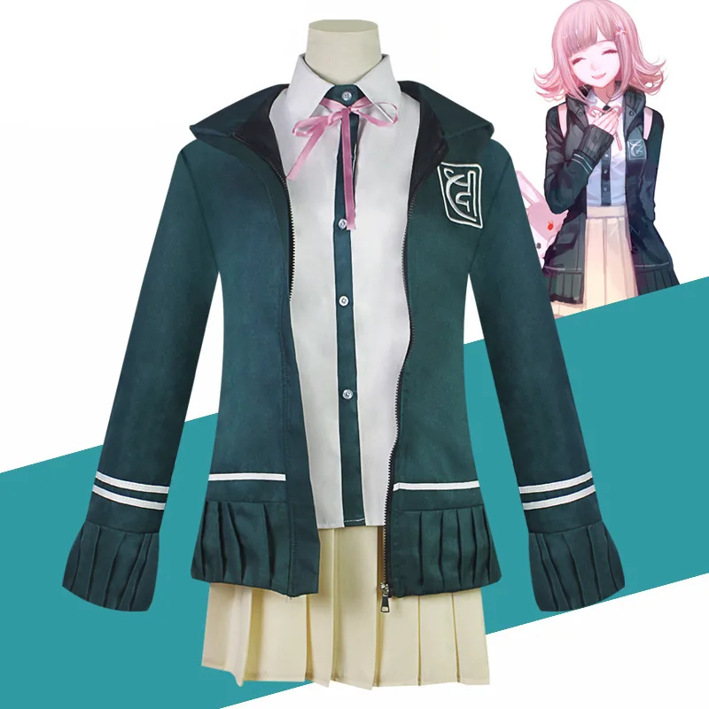 

Anime Danganronpa2 Nanami ChiaKi Cosplay Costume Women Green Jk Uniform Wig Halloween Costume Uniform Set Wig