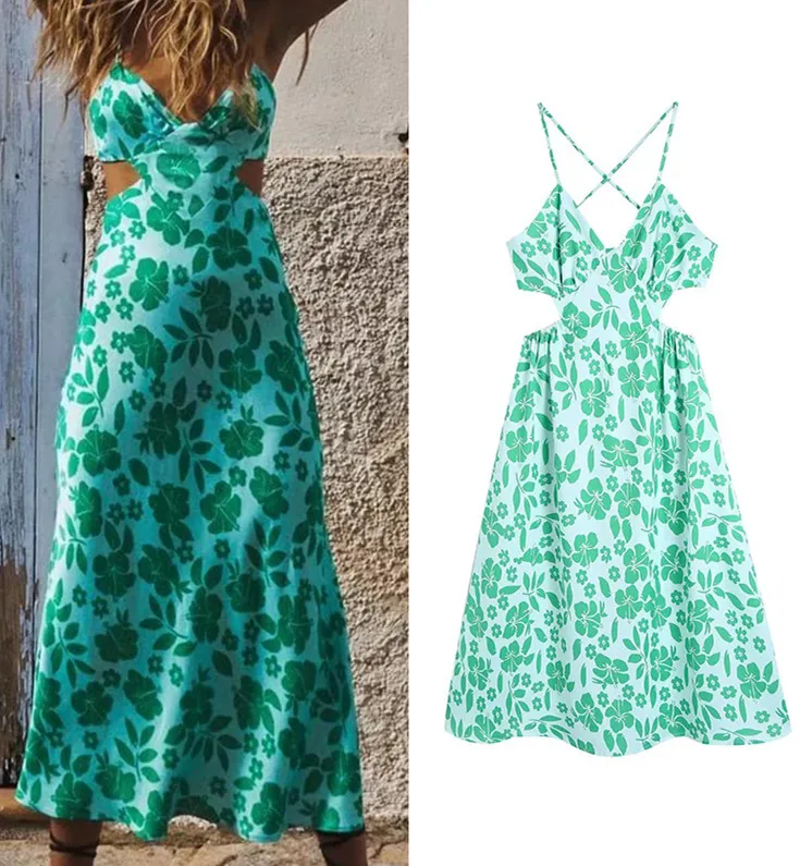

2022 Sexy Women Fashion Print Camisole Dress A-line Elegant Party Dress Sleeveless Casual Female Mid-Calf Outwear платье летнее
