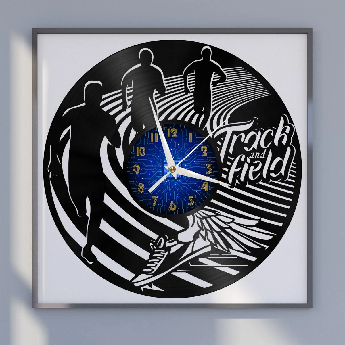 

Track and Field Vinyl Wall Clock, Vinyl Record LED Clock Wall Art Black 12 Inch for Living Room Bedroom