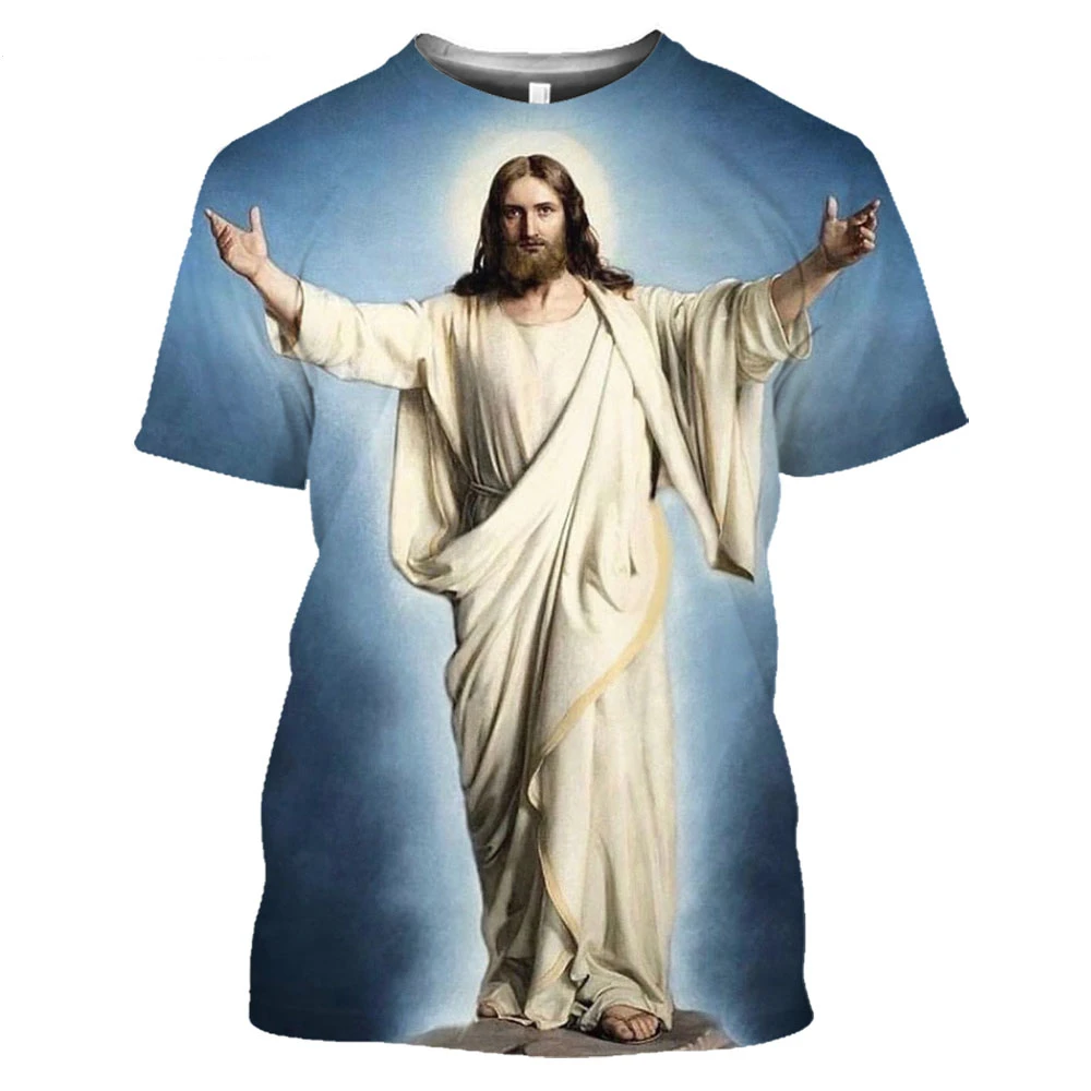 

Top Christ Jesus Shirt Men Women 3D Printing Religion God Manga Tee Daily Harajuku Cosplay Cool Short Sleeve Streetwear