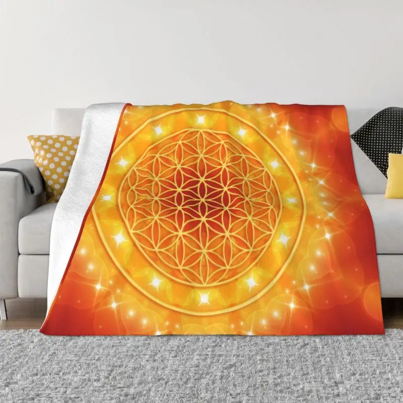 

Blanket for Office Couch Quilt Flannel Fleece Sacred Geometry Meditation Throw Blanket Flower Of Life In Lotus Mandala Spiritual
