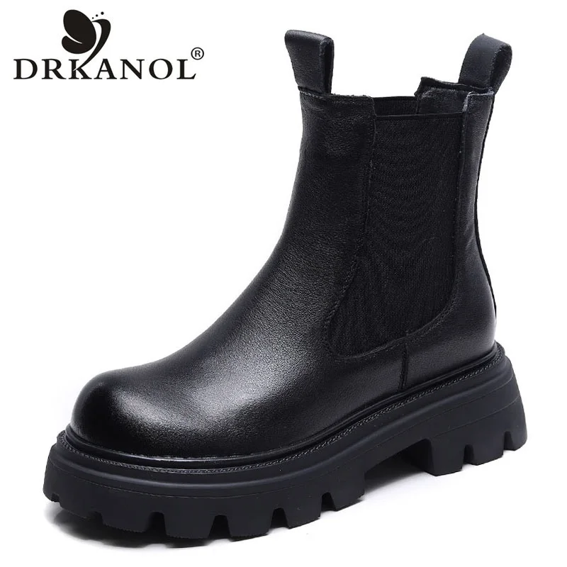 

DRKANOL 2023 женские ботинки челси ручной работы на толстой подошве из натуральной кожи с резинкой без застежек на толстом каблуке на платформе п...