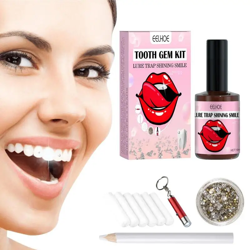 

Tooth Gem Set White Dental Jewelry Beautiful Easy To Remove Easy To Install Sturdy DIY Tooth Gem Set With Curing Light And Glue