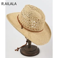 panama hat summer sun hats for women man hollow out beach straw hat for men uv protection cap chapeau femme womens cowboy hat