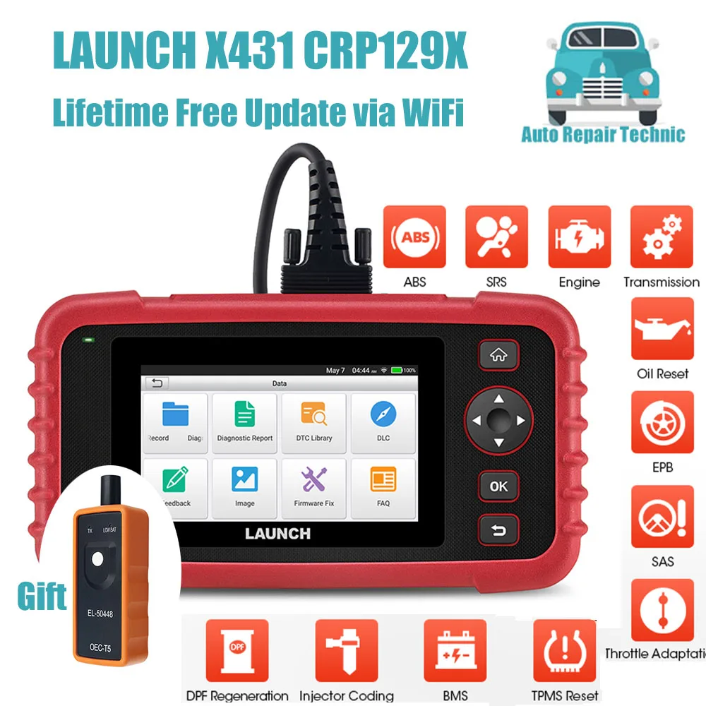 Автомобильный сканер OBD2 Launch X431 CRP129X, считыватель кодов с двигателем ABS SRS AT Oil SAS EPB TPMS, сброс, Автомобильные диагностические инструменты