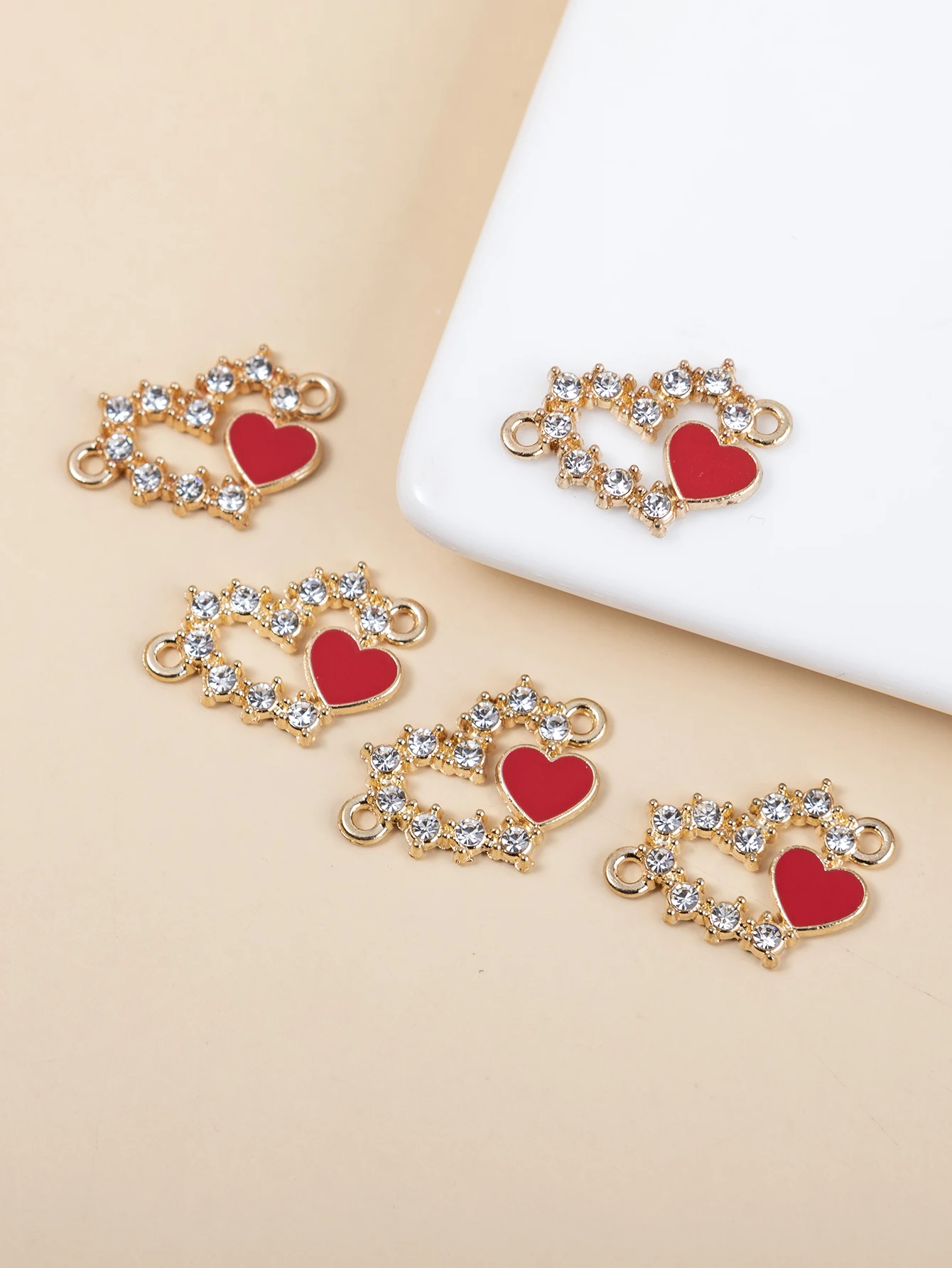 5 шт. подвески в форме сердца с кристаллами, соединители из сплава, модное эмалированное красное сердце для женщин, изготовление ювелирных изделий «сделай сам», ожерелье, браслет, аксессуары
