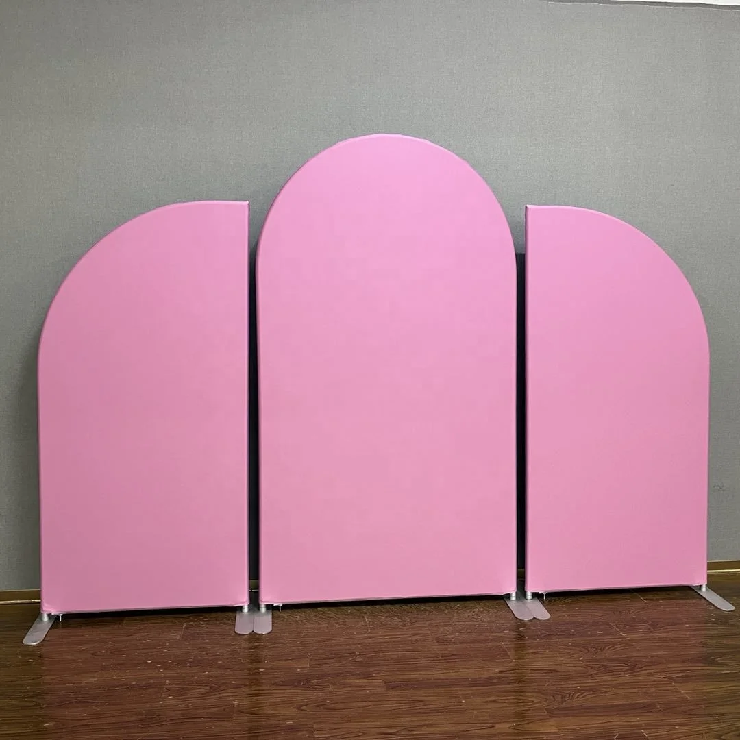 

Pink Solid Color Curved Arch Custom Combination 3 sets Tension Fabric Pillowcase Wedding Stage Backdrop