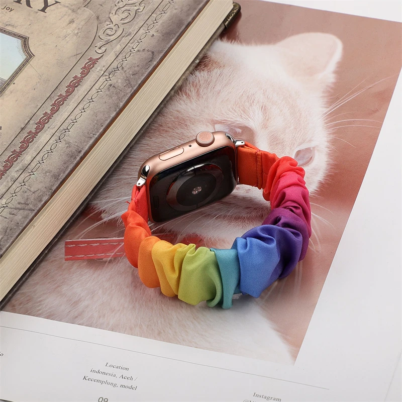 Hair Ring Creative strap For Apple Watch 44mm 45mm 49mm 41mm 40mm 38 42mm Elastic Fabric Bracelet iwatch Series Ultra 8  7 6 SE