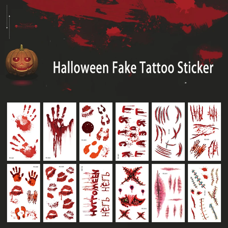 

Halloween Bloody Wound Tattoo Stickers Scary Waterproof Temporary Tattoo DIY Knife Scar Fake Tattoo Party Scratches Stickers