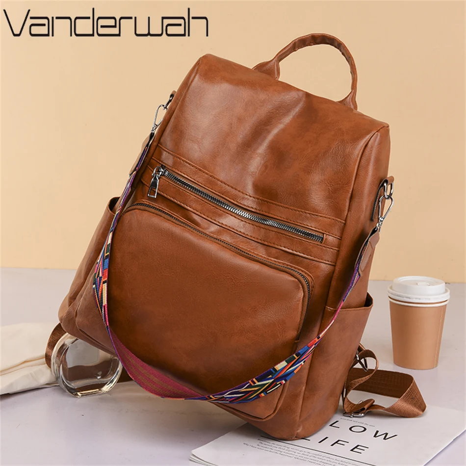 

Vintage Leather Multifunctional Backpack Purse for Women 2022 High Quality Female Design Bagpack Rucksack Large Bookbag for Girl