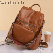 Vintage Leather Multifunctional Backpack Purse for Women 2022 High Quality Female Design Bagpack Rucksack Large Bookbag for Girl