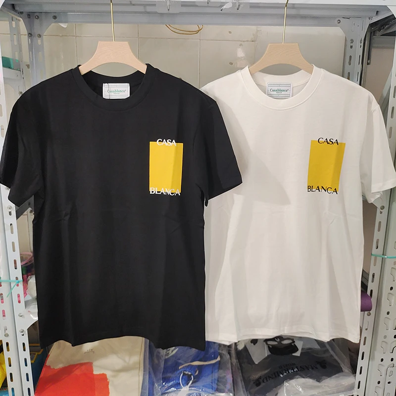

New Casablanca T-shirt Yellow Square Letter Print XXXL Plus High Quality Cotton Loose Oversized t-shirt