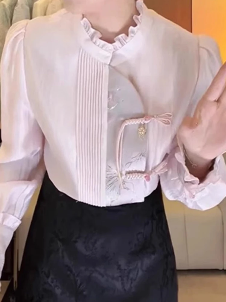 Новая китайская национальная модная рубашка со снежинками и воротником-стойкой