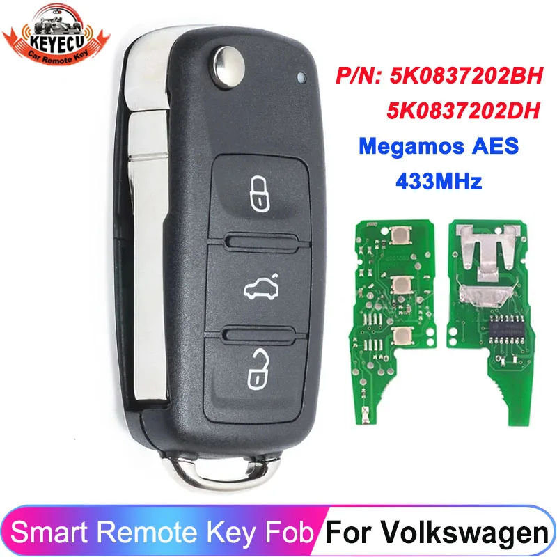 Фото Дистанционный ключ KEYECU 5K0837202BH 5K0837202DH 433 МГц для VW Caddy Transporter Beetle Jetta Sharan Scirocco Polo Tiguan 2016 2017 MQB №1