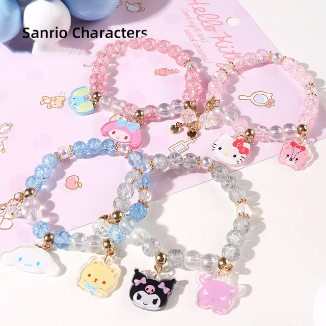 Sanrio Cartoon Figure Hello Kitty Beads Bracelet Jewelry Hello Kitty Enamel  Nameplate Charms Bracelet Couple DIY Jewelry